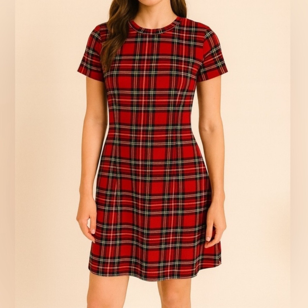 H&M Red Plaid Short Sleeve A-Line Mini Dress. Fits like a XS or SMALL